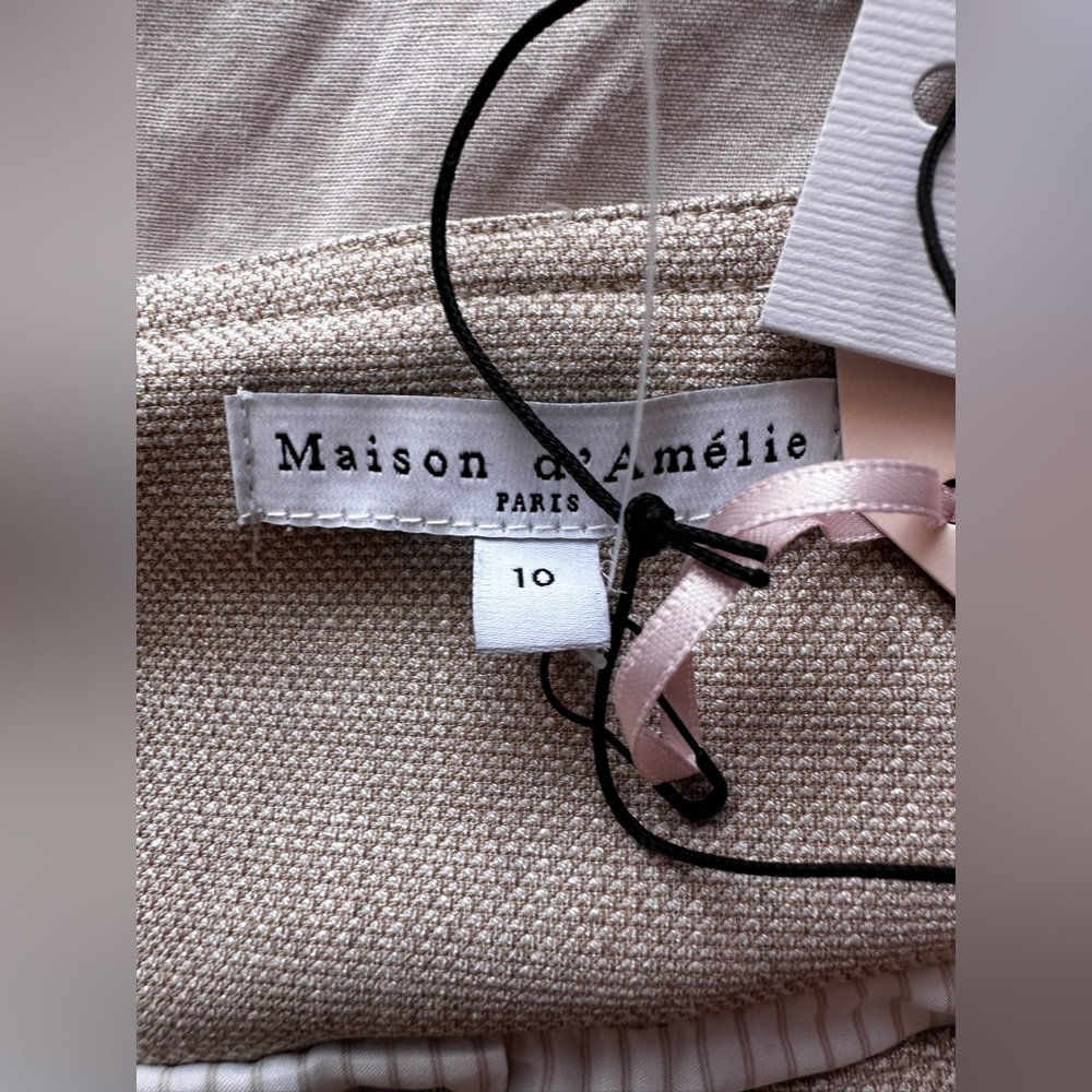 Maison d’Amélie Paris Tailored Vest Beige Linen Blend Peplum Waistcoat Elegant - Picture 2 of 7